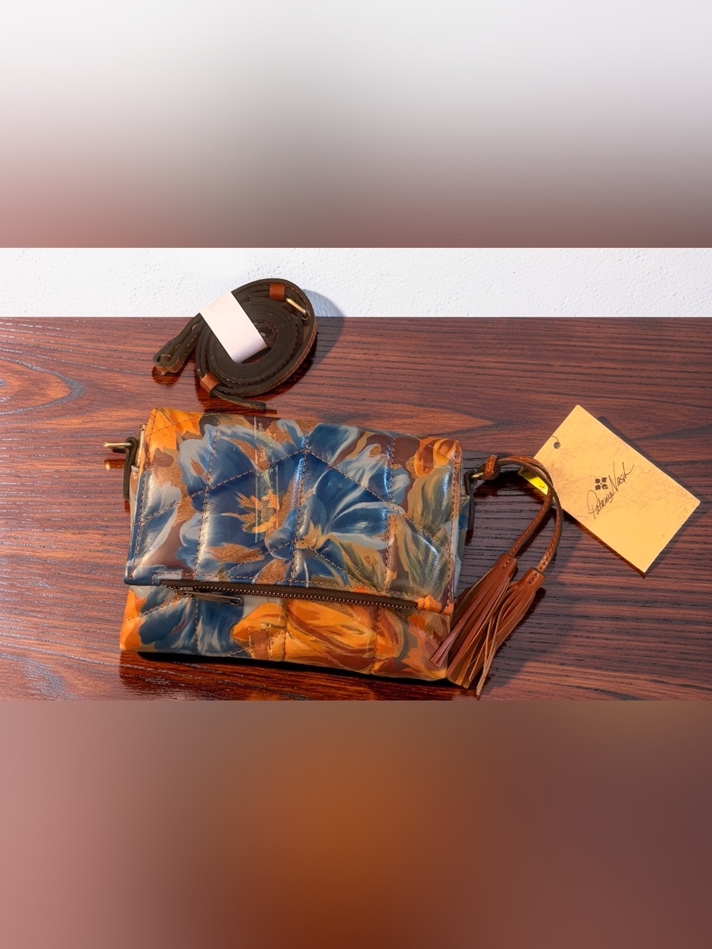 Patricia Nash Quilted Hand-Painted Floral Leather Crossbody Bag NWT